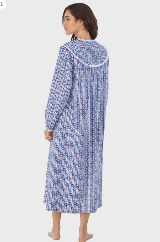 Lanz of Salzburg Women's Classic Blue Tyrolean Stripe Flannel Nightgown