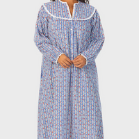 Lanz of Salzburg Women's Classic Blue Tyrolean Stripe Flannel Nightgown Plus