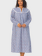 Lanz of Salzburg Women's Classic Blue Tyrolean Stripe Flannel Nightgown Plus