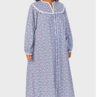 Lanz of Salzburg Women's Classic Blue Tyrolean Stripe Flannel Nightgown Plus