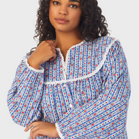 Lanz of Salzburg Women's Classic Blue Tyrolean Stripe Flannel Nightgown Plus