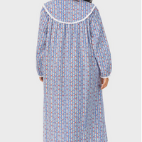 Lanz of Salzburg Women's Classic Blue Tyrolean Stripe Flannel Nightgown Plus