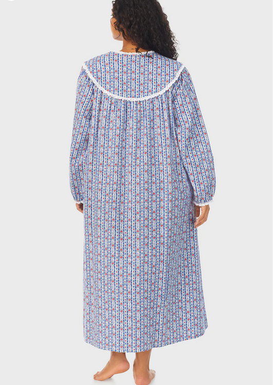 Lanz of Salzburg Women's Classic Blue Tyrolean Stripe Flannel Nightgown Plus