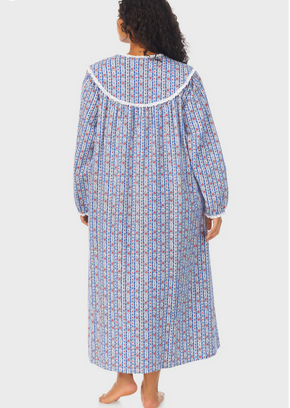 Lanz of Salzburg Women's Classic Blue Tyrolean Stripe Flannel Nightgown Plus