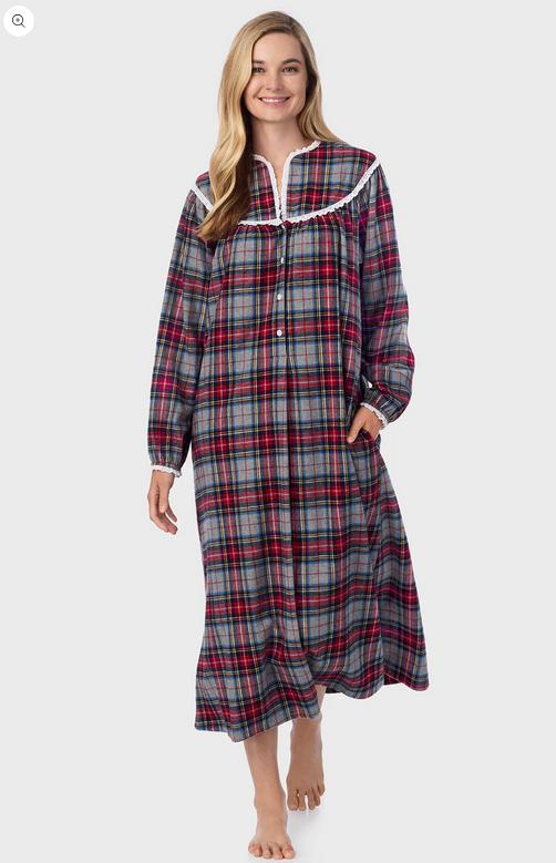 Lanz of Salzburg Women's Grey Plaid Flannel Gown