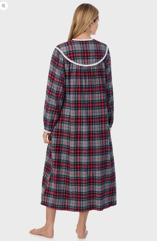 Lanz of Salzburg Women's Grey Plaid Flannel Gown