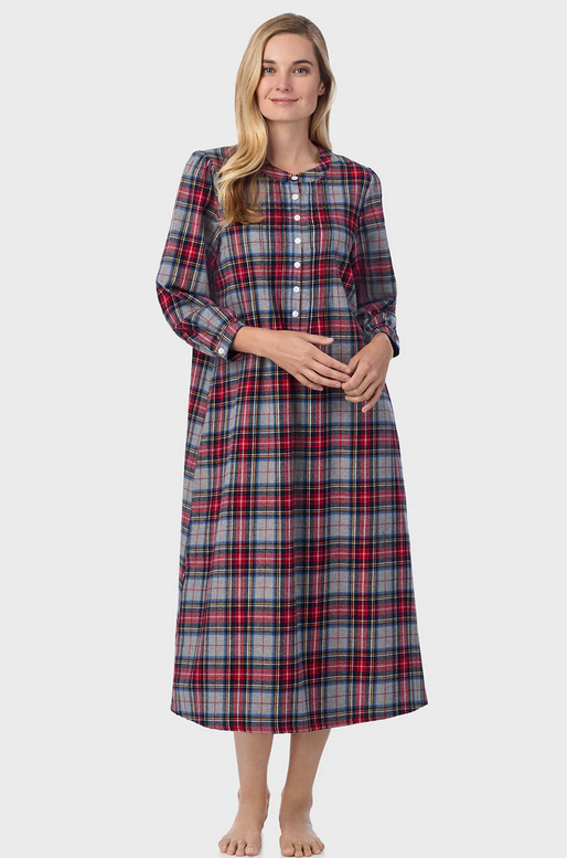 Lanz of Salzburg Women's Sweet & Simple Grey Plaid Flannel Gown