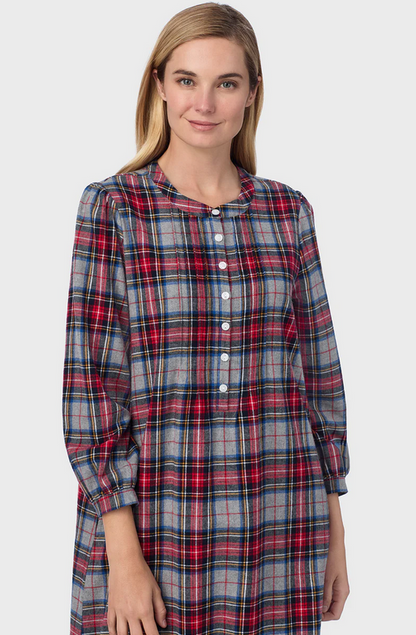 Lanz of Salzburg Women's Sweet & Simple Grey Plaid Flannel Gown