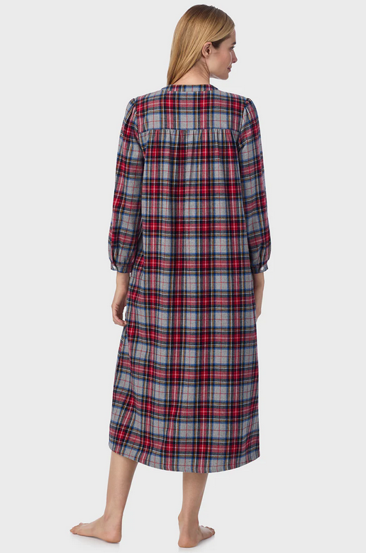 Lanz of Salzburg Women's Sweet & Simple Grey Plaid Flannel Gown