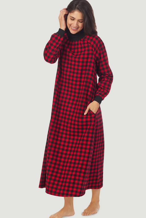 Lanz of Salzburg Women's Buffalo Check Pop Over Flannel Gown