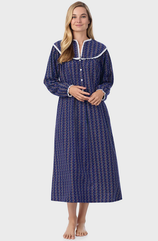 Lanz of Salzburg Women's Vintage Navy Heart Stripe Gown