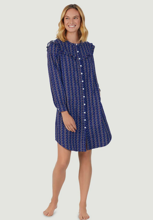 Lanz of Salzburg Women's Vintage Navy Heart Stripe Nightshirt