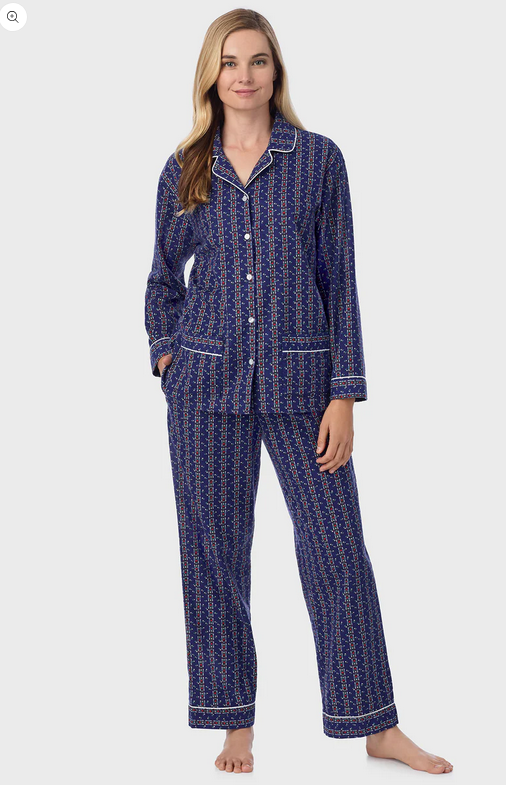 Lanz of Salzburg Women's Vintage Navy Heart Stripe Classic Notch Pajama
