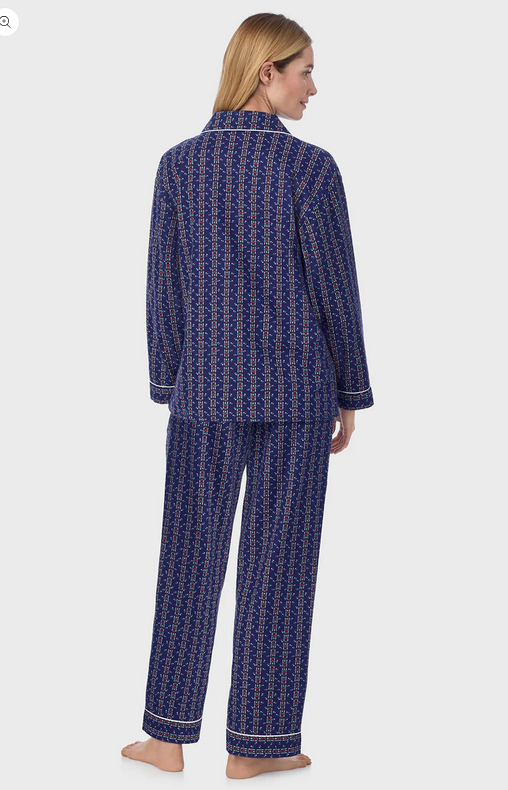 Lanz of Salzburg Women's Vintage Navy Heart Stripe Classic Notch Pajama