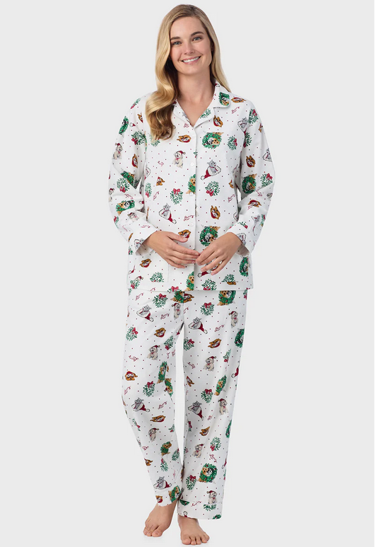 Lanz of Salzburg Women's Holiday Puppies Classic Notch Pajama