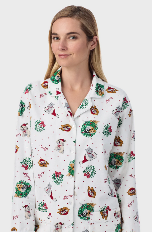 Lanz of Salzburg Women's Holiday Puppies Classic Notch Pajama