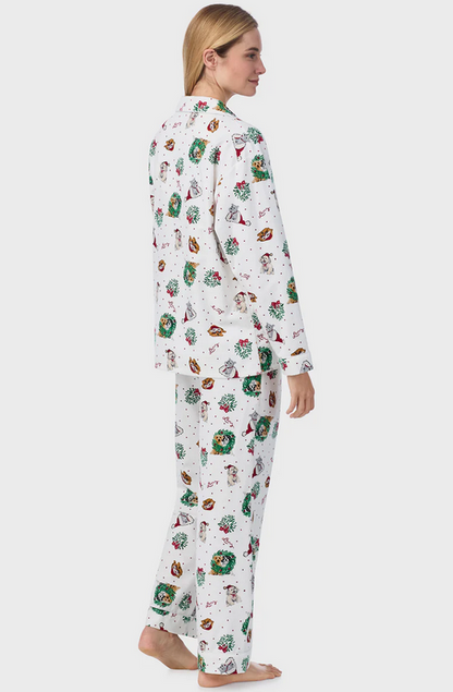 Lanz of Salzburg Women's Holiday Puppies Classic Notch Pajama