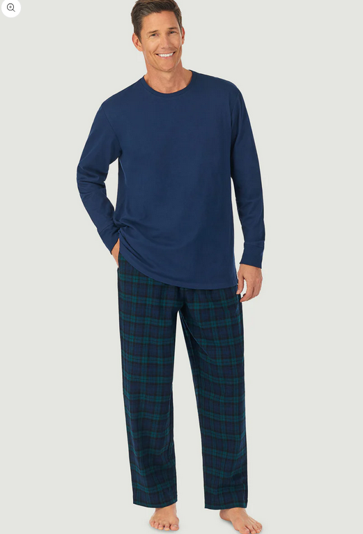 Lanz of Salzburg Men's Black Watch Plaid Knit & Flannel PJ Set