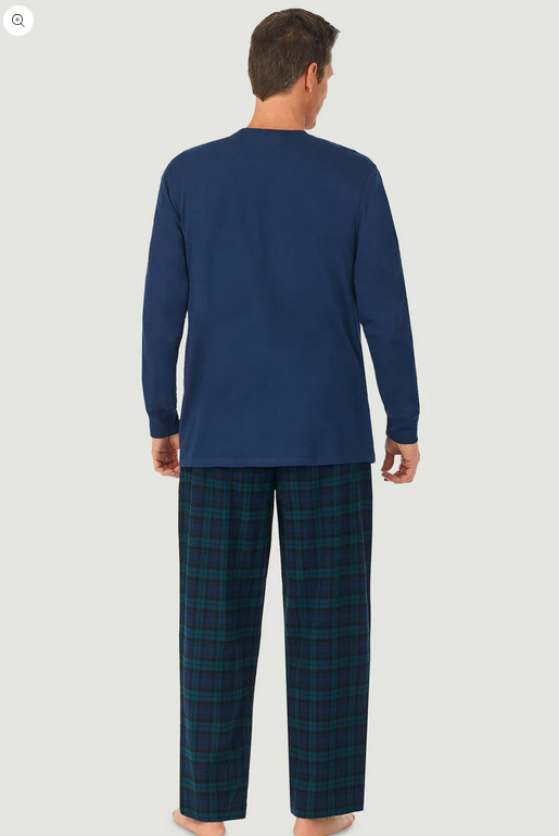 Lanz of Salzburg Men's Black Watch Plaid Knit & Flannel PJ Set