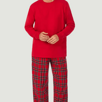 Lanz of Salzburg Men's Red Tartan Knit & Flannel Pj Set