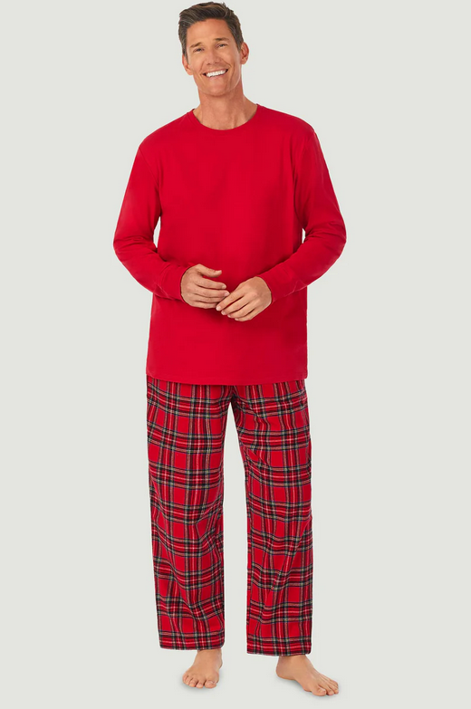 Lanz of Salzburg Men's Red Tartan Knit & Flannel Pj Set