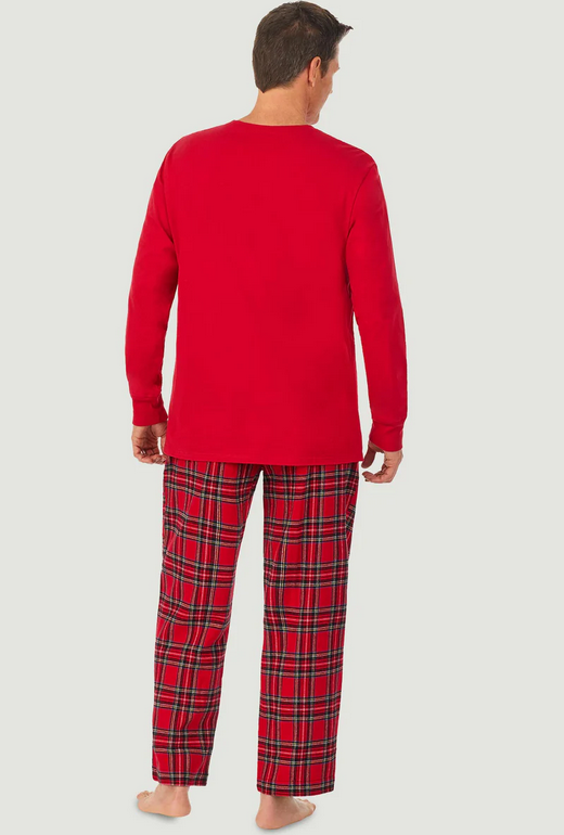 Lanz of Salzburg Men's Red Tartan Knit & Flannel Pj Set