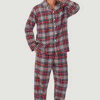 Lanz of Salzburg Men's Grey Plaid Flannel Pajama