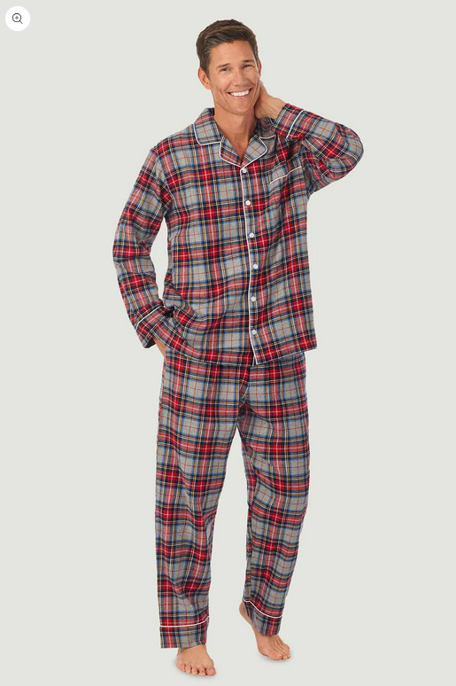 Lanz of Salzburg Men's Grey Plaid Flannel Pajama