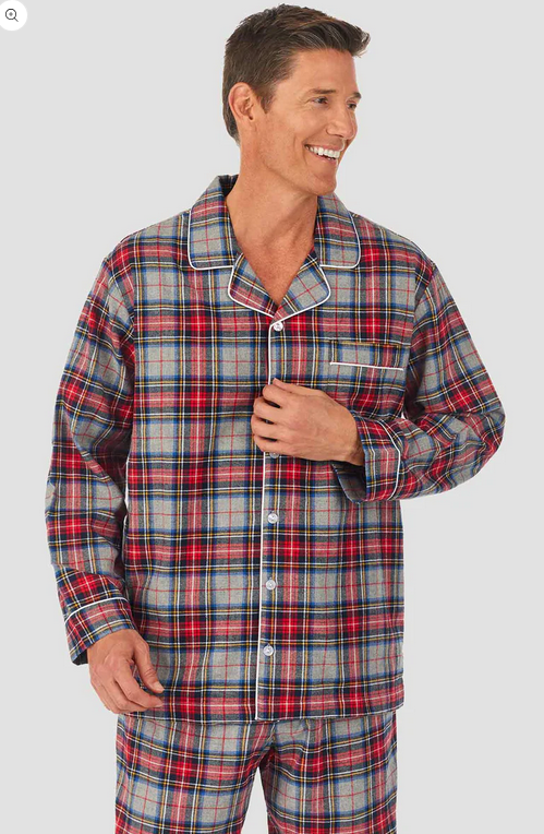 Lanz of Salzburg Men's Grey Plaid Flannel Pajama