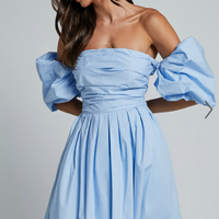 Showpo Annie Midi Dress - Off The Shoulder Ruffle Sleeve Pleated Dress