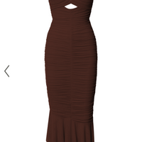 Showpo Kody Midi Dress - Bodycon Ruched Mesh Cut Out Dress in Chocolate