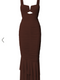 Showpo Kody Midi Dress - Bodycon Ruched Mesh Cut Out Dress in Chocolate