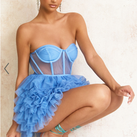 Showpo Amalie The Label - Meredith Strapless Tulle Tiered Bustier Mini Dress in Blue