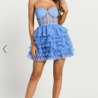 Showpo Amalie The Label - Meredith Strapless Tulle Tiered Bustier Mini Dress in Blue