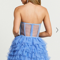 Showpo Amalie The Label - Meredith Strapless Tulle Tiered Bustier Mini Dress in Blue