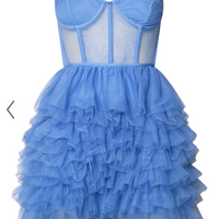 Showpo Amalie The Label - Meredith Strapless Tulle Tiered Bustier Mini Dress in Blue