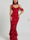 Showpo Riley Maxi Dress - Asymmetric Ruffle Detail Maxi Dress in Red Rose Print