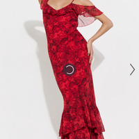 Showpo Riley Maxi Dress - Asymmetric Ruffle Detail Maxi Dress in Red Rose Print