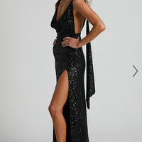 Showpo Malisha Maxi Dress - Sequin Cowl Neck Backless Dress