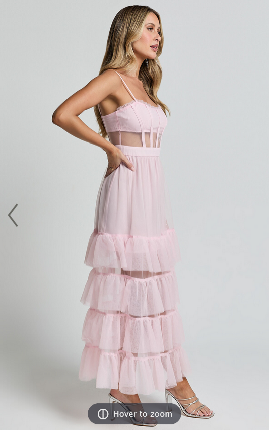 Showpo Evelynn Maxi Dress - Sweetheart Corset Bodice Fit & Flare Tiered