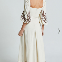 Showpo Isadora Midi Dress - Cut Out Long Sleeve Contrast Embroidery Dress in Natural