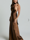 Showpo Ryan Maxi Dress - Tie Neck One Shoulder Dress in Chocolate