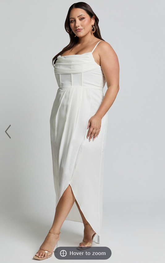 Showpo Andrina Midi Dress - High Low Wrap Corset Dress in White