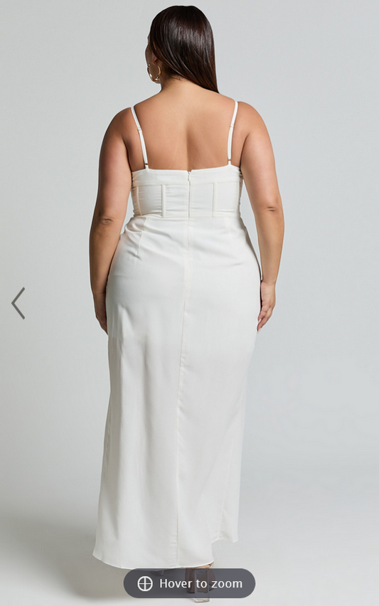 Showpo Andrina Midi Dress - High Low Wrap Corset Dress in White