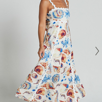 Showpo Lani Maxi Dress - Wavy Strap and Neck A Line Dress in Blue and Yellow Print