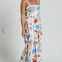 Showpo Lani Maxi Dress - Wavy Strap and Neck A Line Dress in Blue and Yellow Print