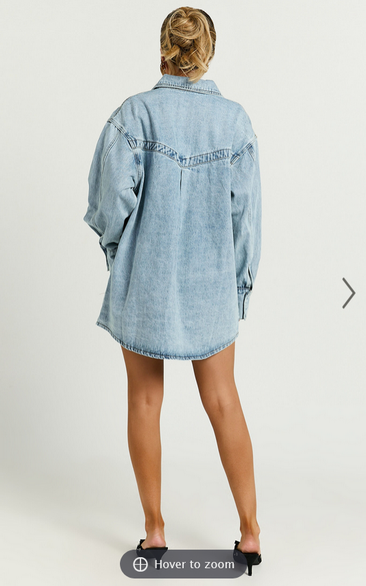 Showpo Amalie The Label - Herrera Recycled Cotton Denim Dress in Mid Blue Wash