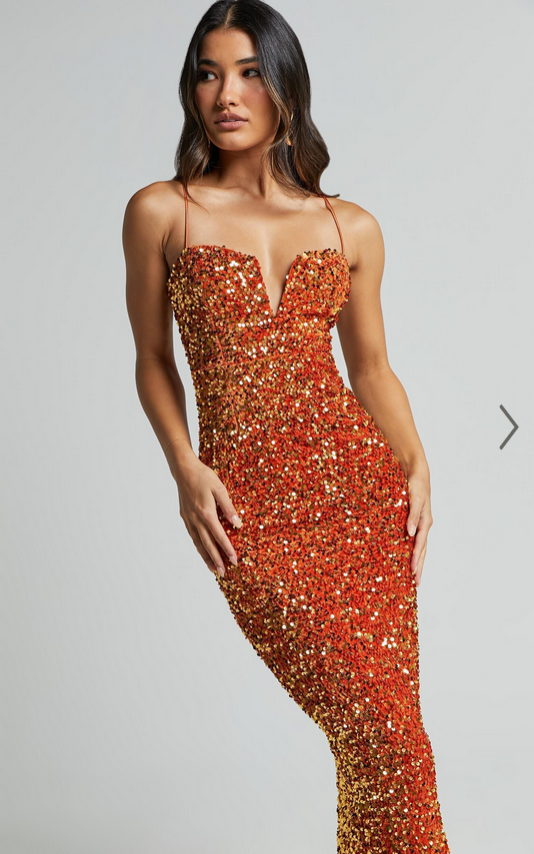 Showpo Rayner Midi Dress - V Bar Sequin Bodycon Dress