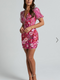 Showpo Wren Mini Dress - Puff Sleeve Bodycon 3d Garden Flowers Dress in Magenta