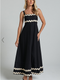 Showpo Wenalyn Midi Dress - Straight Neck Wave Detail A Line Dress in Black with Beige Contrast Trim